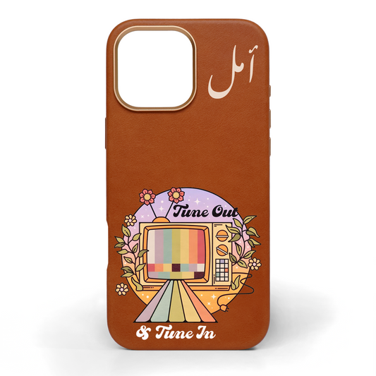 Tune Out & Tune In Hand-Painted Leather Phone Case