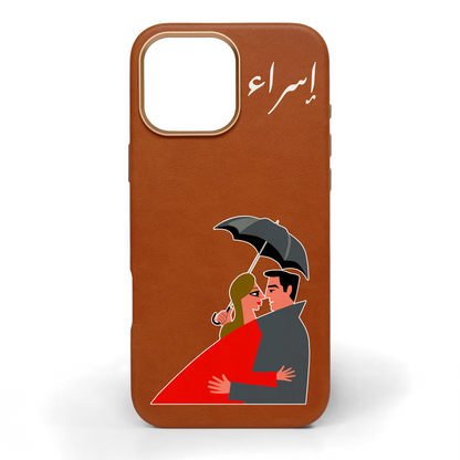 Hearts in the Rain Hand-Painted Leather Phone Case