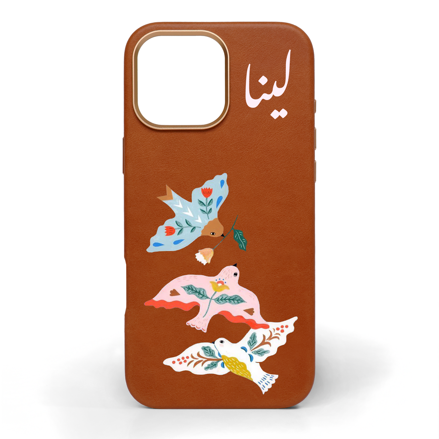 Birds of Hope Hand-Painted Leather Phone Case
