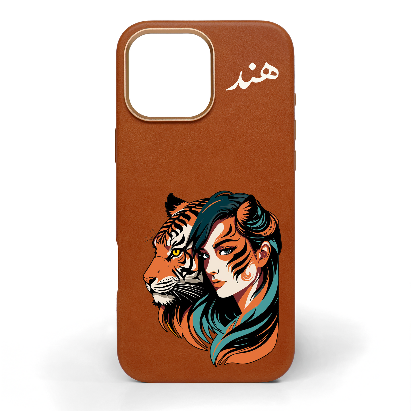 She Walks with Tigers Hand-Painted Leather Phone Case