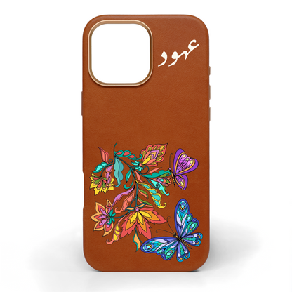 Wildflowers and Wings Hand-Painted Leather Phone Case
