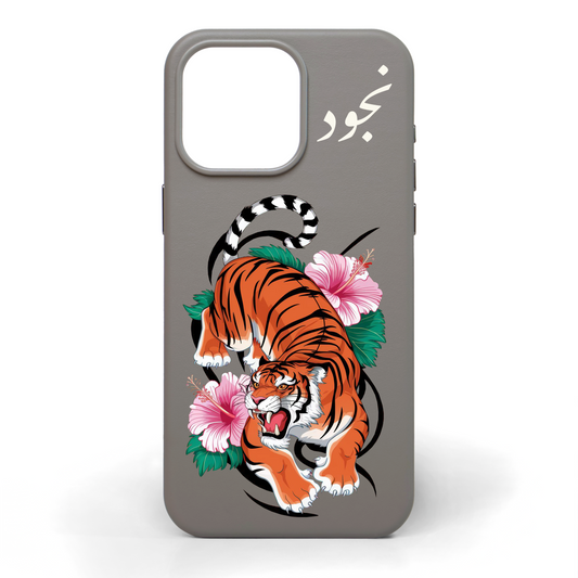 Hibiscus Tiger Hand-Painted Leather Phone Case