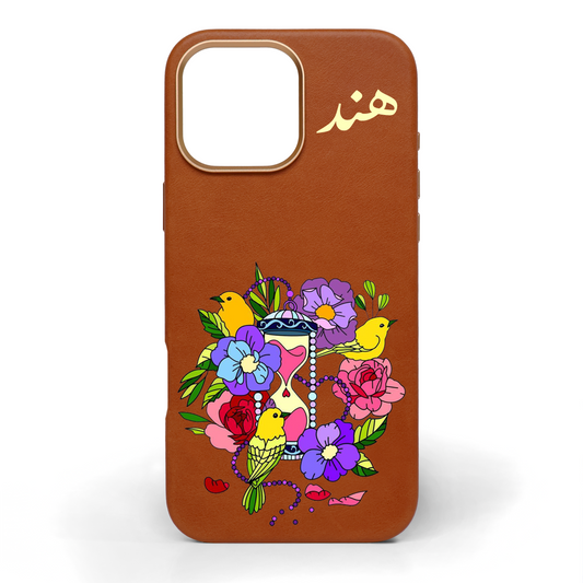 Birds of Time Hand-Painted Leather Phone Case