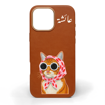 Sophisti-Cat Hand-Painted Leather Phone Case
