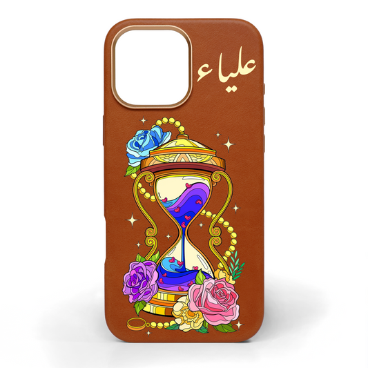 Hourglass of Love Hand-Painted Leather Phone Case