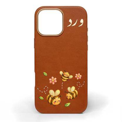 Bee Happy Hand-Painted Leather Phone Case