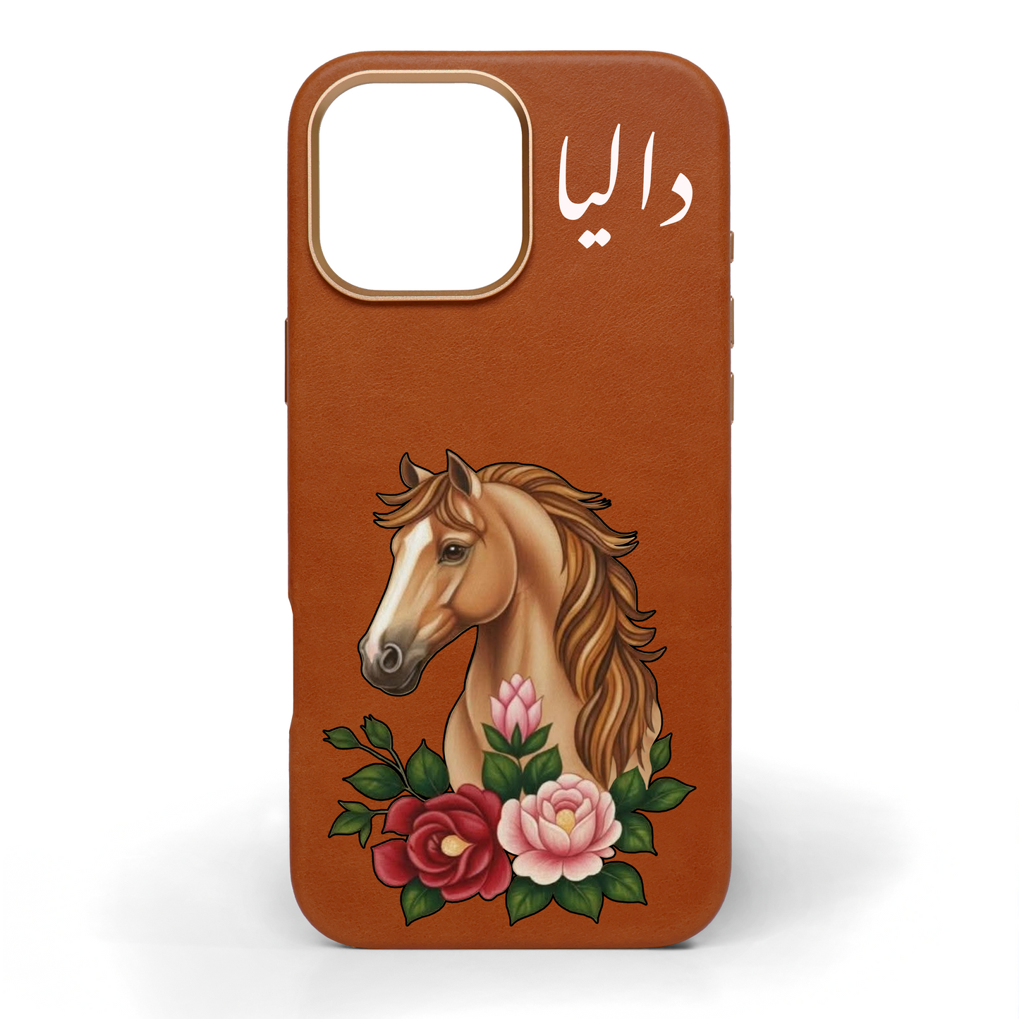 Golden Stallion Hand-Painted Leather Phone Case