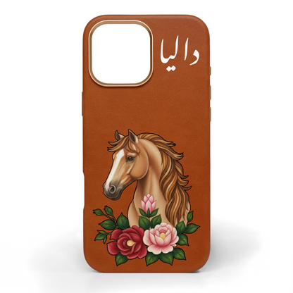 Golden Stallion Hand-Painted Leather Phone Case