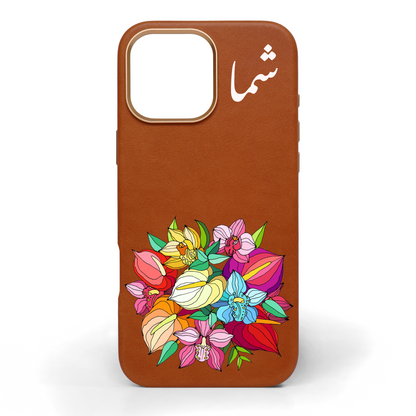 Orchid Bouquet Hand-Painted Leather Phone Case