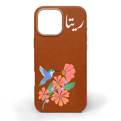 Hummingbird Hand-Painted Leather Phone Case