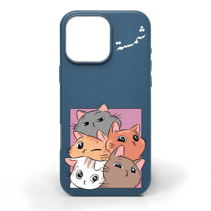 Cat Overload Cat Hand-Painted Leather Phone Case