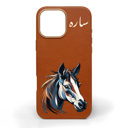 Sapphire Bronze Stallion Hand-Painted Leather Phone Case