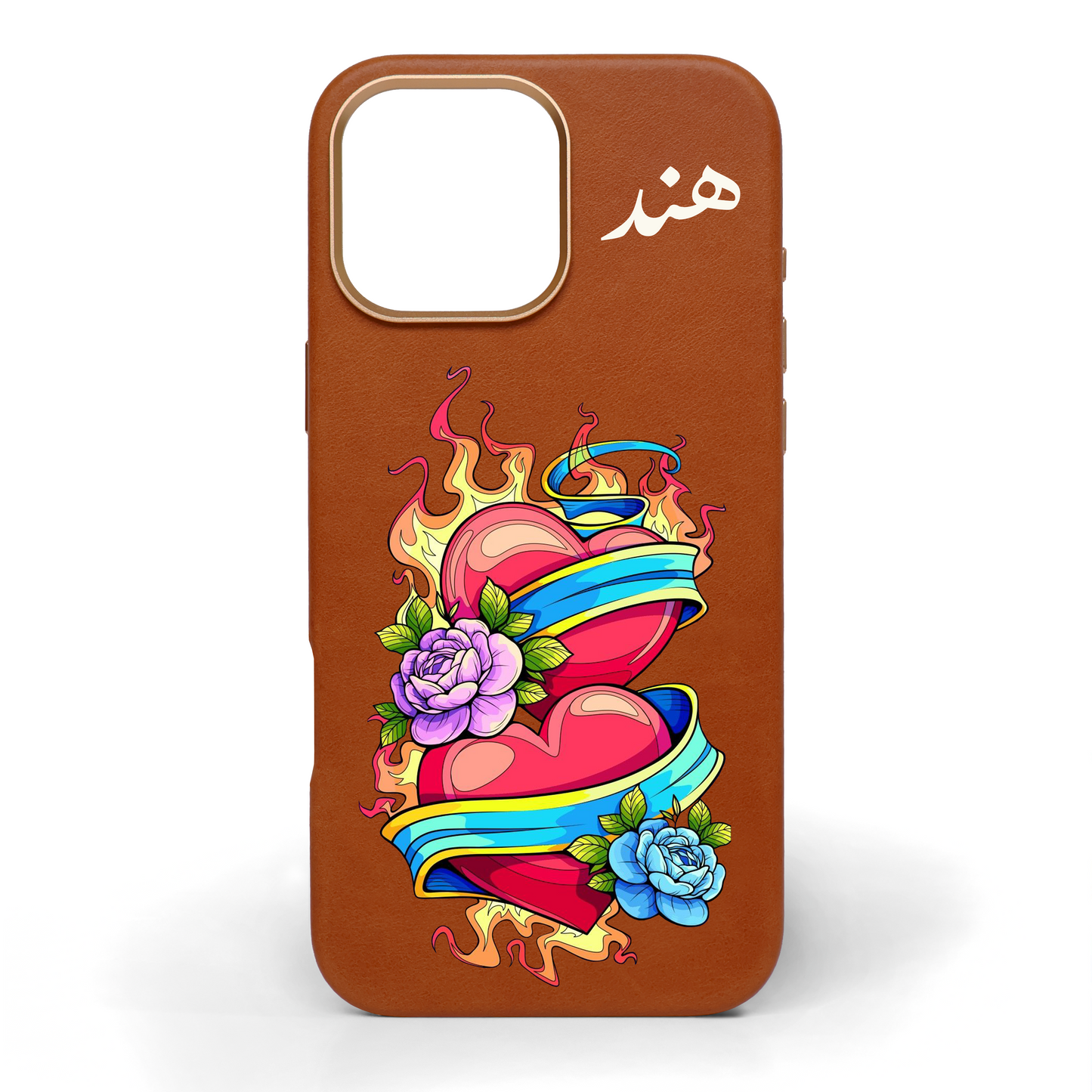 Hearts Entwined Hand-Painted Leather Phone Case