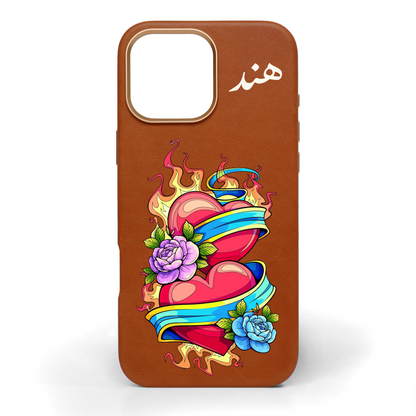 Hearts Entwined Hand-Painted Leather Phone Case