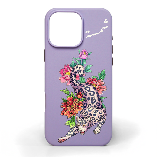 Leopard in Petals Hand-Painted Leather Phone Case