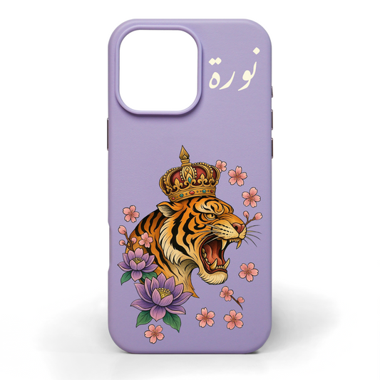 Crowned Tiger Hand-Painted Leather Phone Case