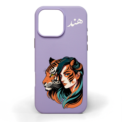 She Walks with Tigers Hand-Painted Leather Phone Case