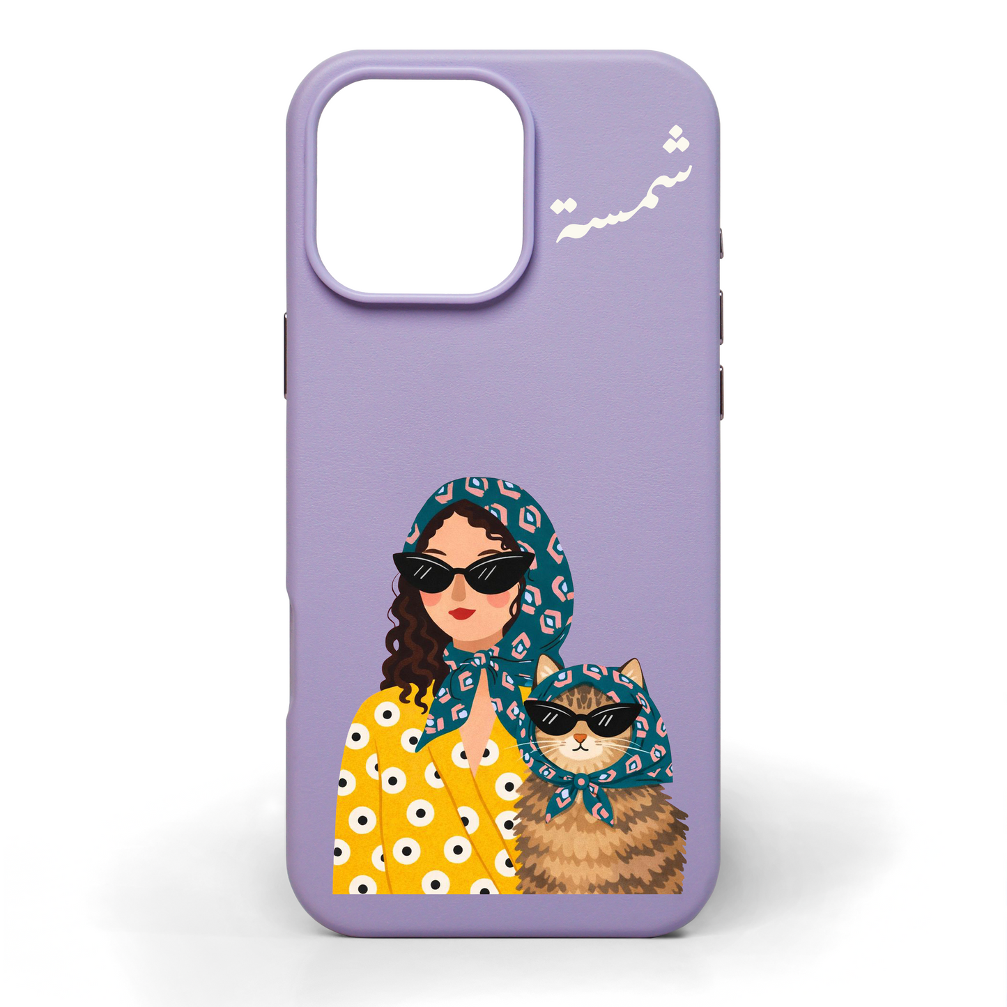 هي والقط - كفر جلد مرسوم يدويًا