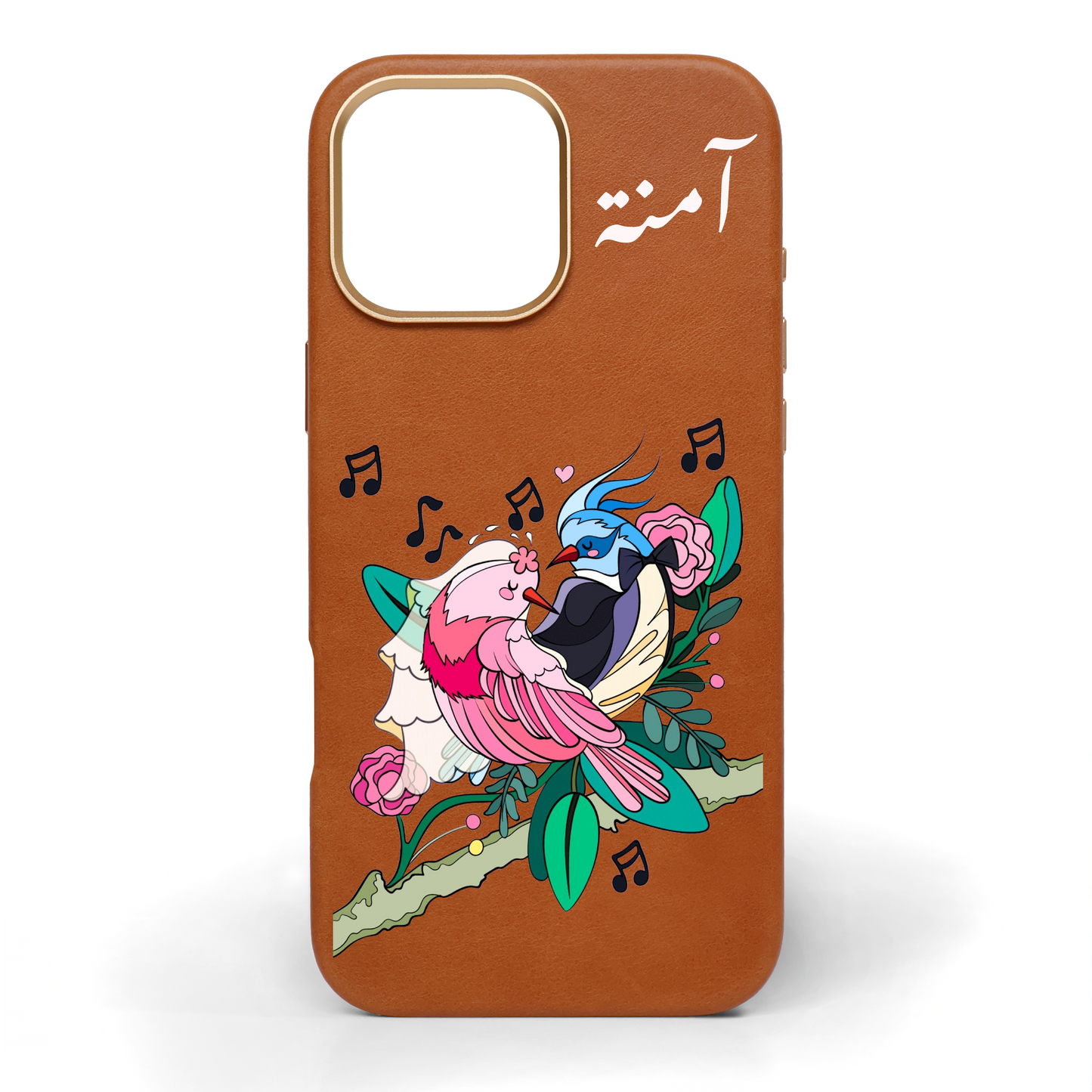 Love Birds Hand-Painted Leather Phone Case