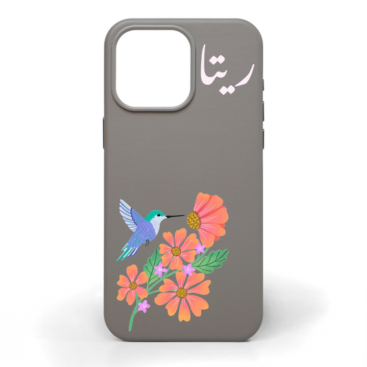Hummingbird Hand-Painted Leather Phone Case