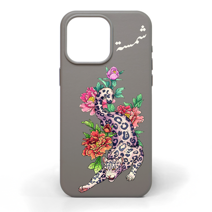 Leopard in Petals Hand-Painted Leather Phone Case