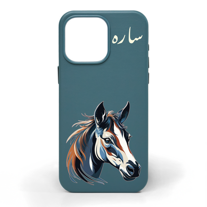Sapphire Bronze Stallion Hand-Painted Leather Phone Case