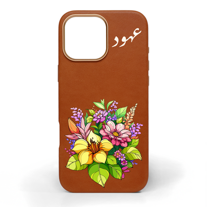 Happy Blooms Hand-Painted Leather Phone Case