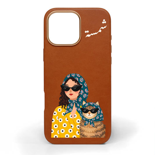 Like Her, Like Cat Hand-Painted Leather Phone Case