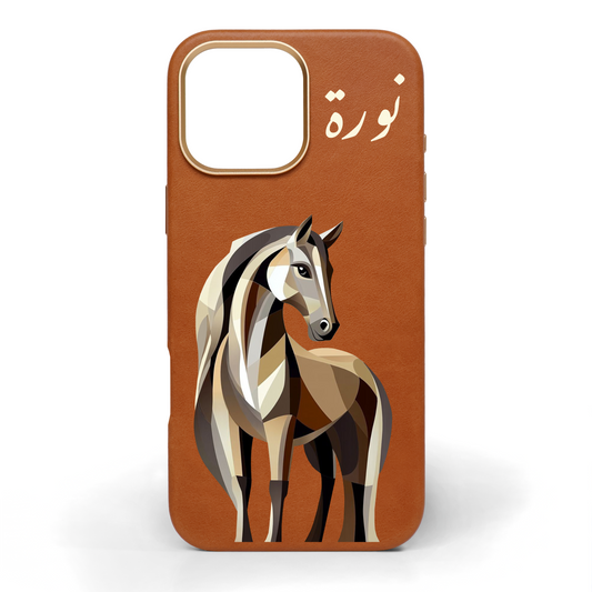 Golden Grace Horse Hand-Painted Leather Phone Case
