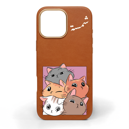 Cat Overload Cat Hand-Painted Leather Phone Case