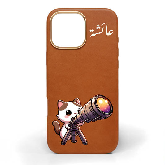 Meow to the Stars Hand-Painted Leather Phone Case