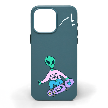 Cosmic Drift Hand-Painted Leather Phone Case