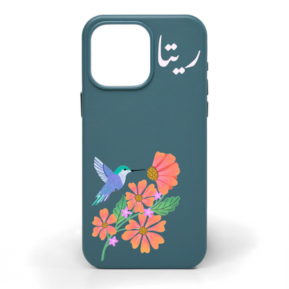 Hummingbird Hand-Painted Leather Phone Case