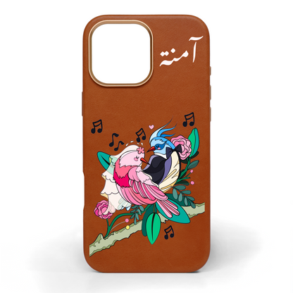 Love Birds Hand-Painted Leather Phone Case