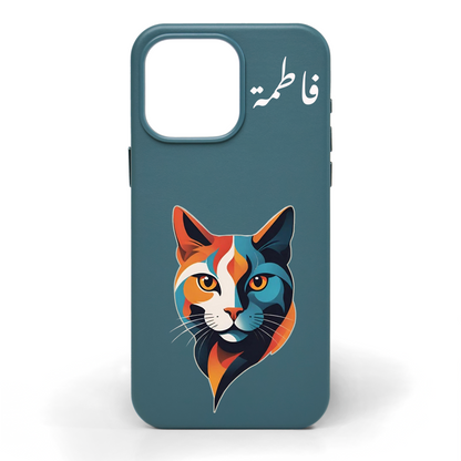 Midnight Cat Hand-Painted Leather Phone Case