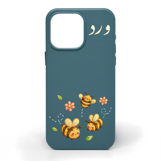 Bee Happy Hand-Painted Leather Phone Case