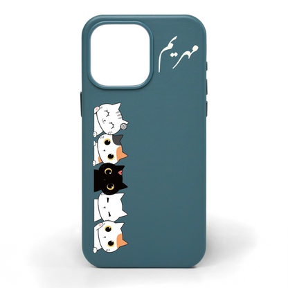 Cat Tower Hand-Painted Leather Phone Case