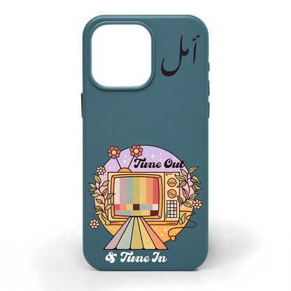 Tune Out & Tune In Hand-Painted Leather Phone Case