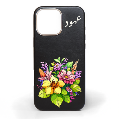 Happy Blooms Hand-Painted Leather Phone Case