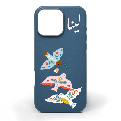 Birds of Hope Hand-Painted Leather Phone Case