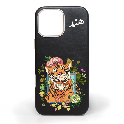 Tiger Born of Strength Hand-Painted Leather Phone Case