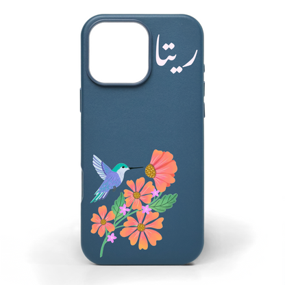 Hummingbird Hand-Painted Leather Phone Case