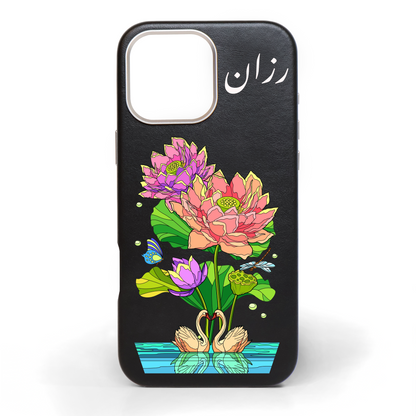 Swan lake Hand-Painted Leather Phone Case