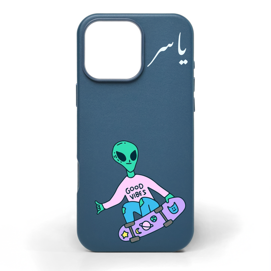 Cosmic Drift Hand-Painted Leather Phone Case