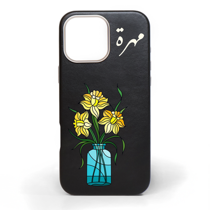 Joy and Blossoms Hand-Painted Leather Phone Case