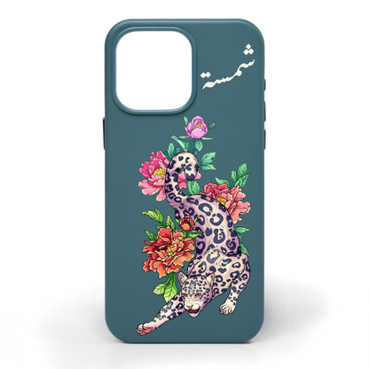 Leopard in Petals Hand-Painted Leather Phone Case