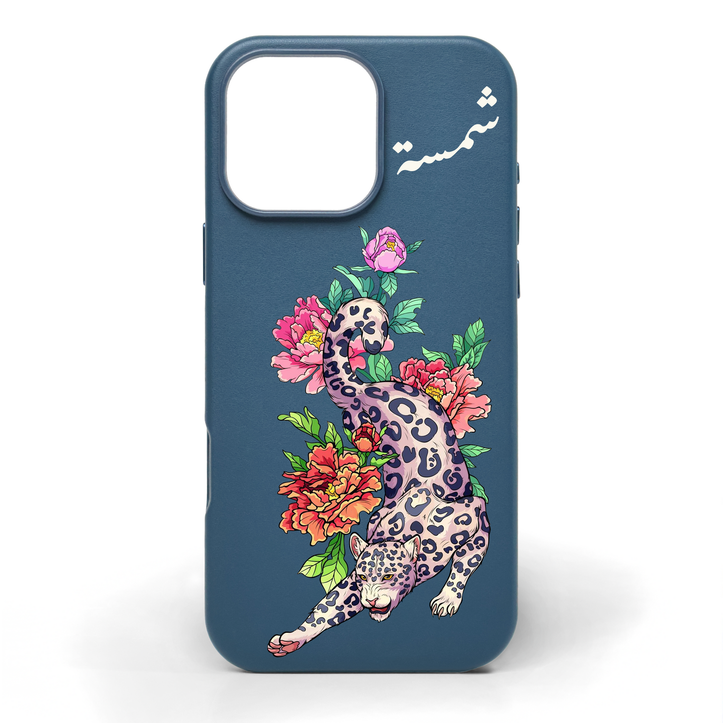 Leopard in Petals Hand-Painted Leather Phone Case